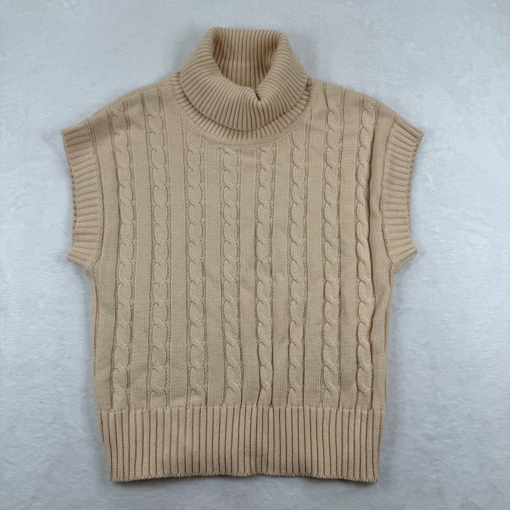 Ellison Beige Cable Knit Turtleneck Sweater Vest RT3382-6 Womens Small‎